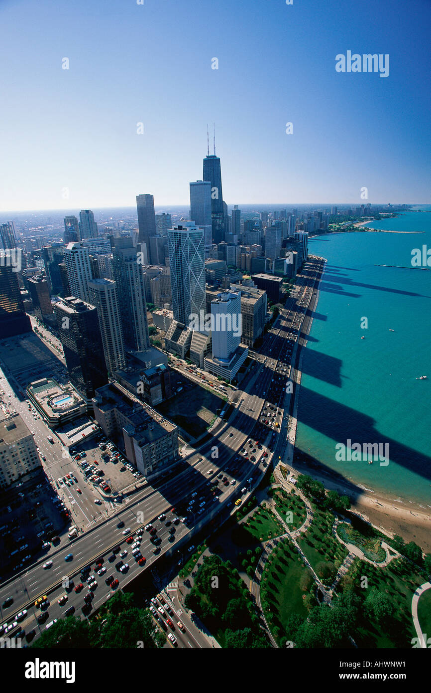 Luftbild von Chicago und Lake Michigan Stockfoto