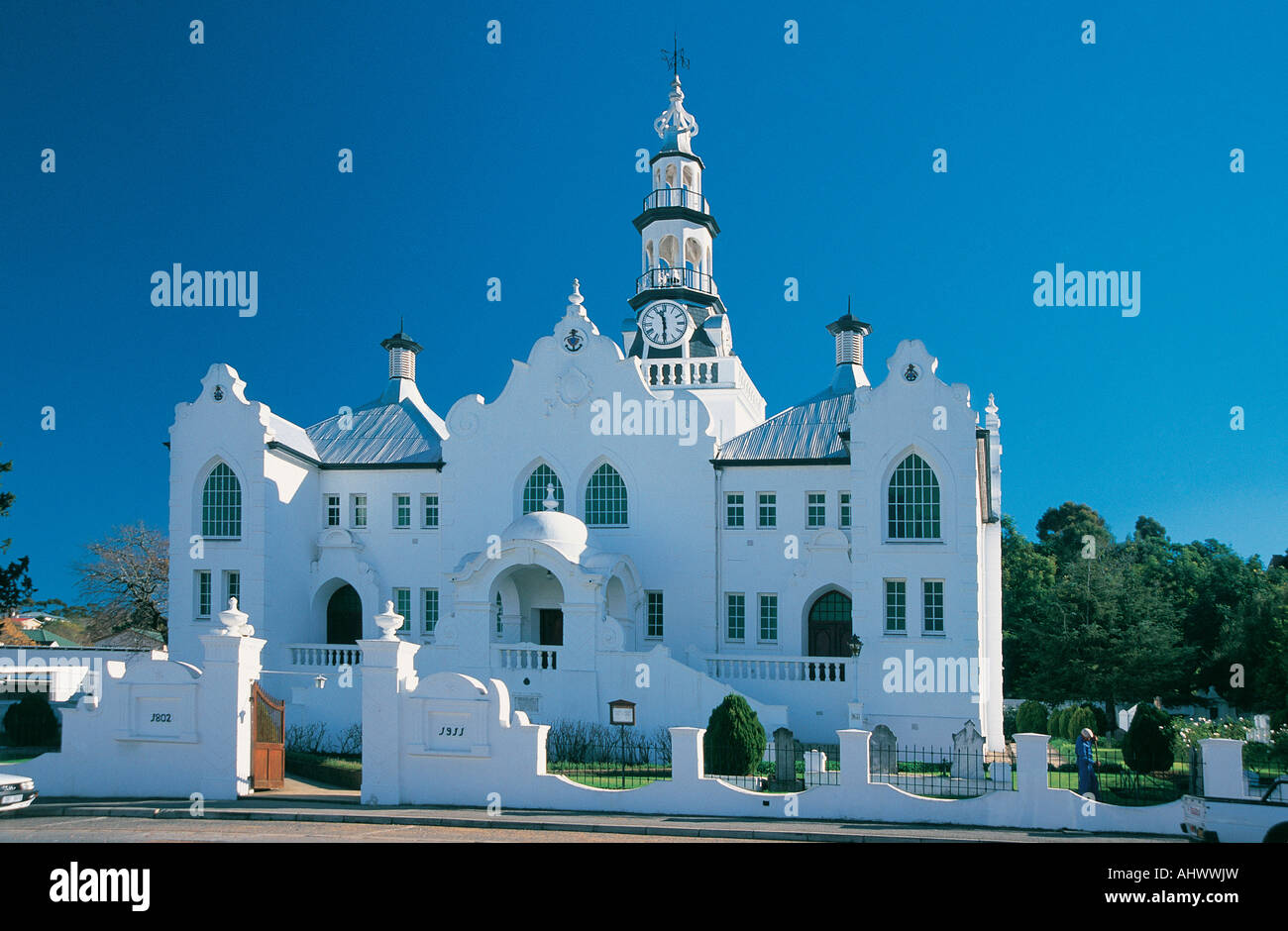 Aufwendige Kap-holländischen Stil niederländischen reformierten Kirche Swellendam Western Cape Südafrika Stockfoto