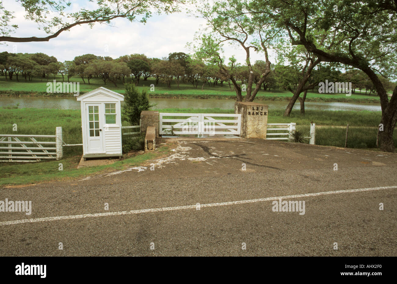 Stonewall, Texas USA Präsident Lyndon B Johnson State Park und historische Stätte LBJ Ranch alten Eingang zur Ranch Stockfoto