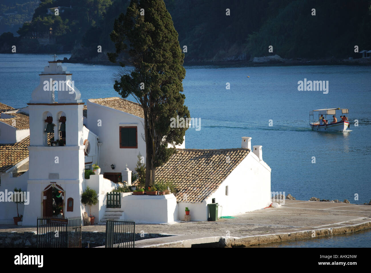 Maus-Insel, Halbinsel Kanoni, Kerkyra, Korfu, Ionische Inseln, Griechenland Stockfoto