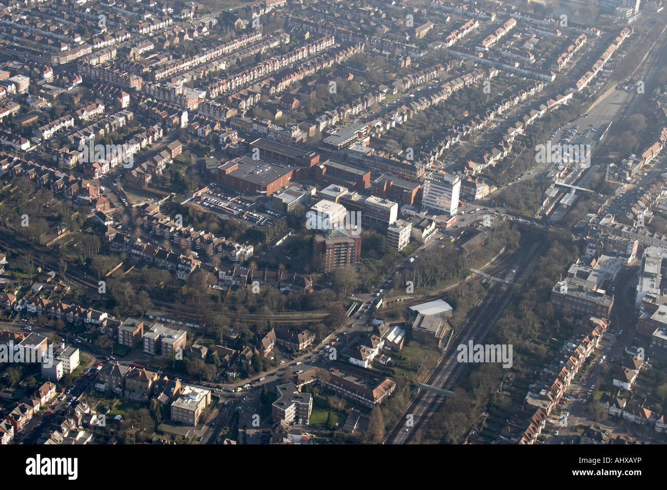 Hohen Niveau schrägen Luftbild östlich von Finchley Nether Street London N3 England UK Januar 2006 Stockfoto