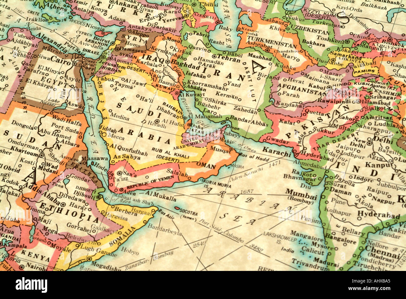 illustrierte Weltkarte mit Ländern und Kontinenten Stockfoto