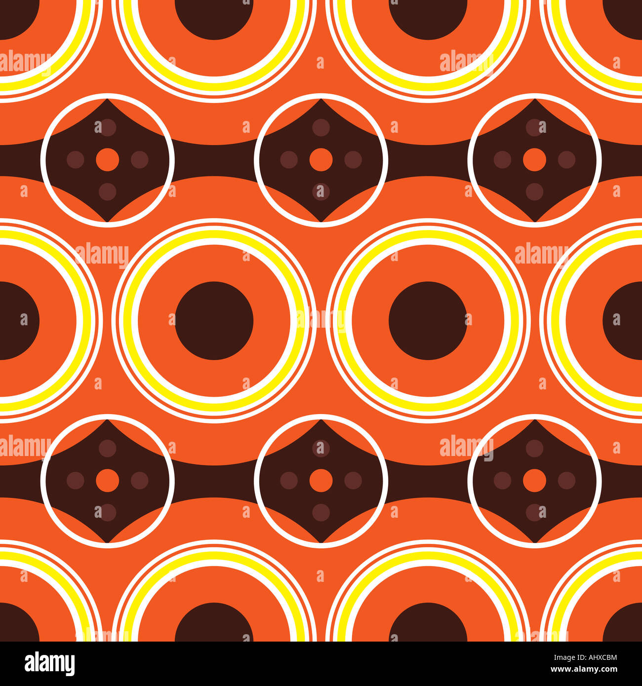 60er Jahre Retro Design mit warmen orange Farben mithilfe von Kreisen Stockfoto