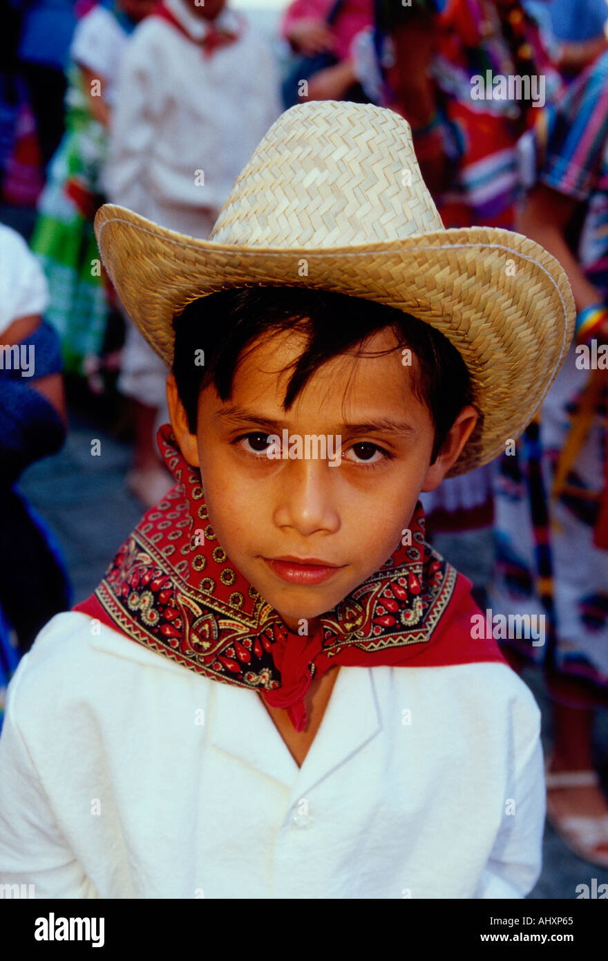 Mexikanische Junge, Junge, Junge, Junge, männliche Kind, Kind, Portrait, Guelaguetza Festival, Oaxaca, Oaxaca de Juárez, Oaxaca, Mexiko Stockfoto