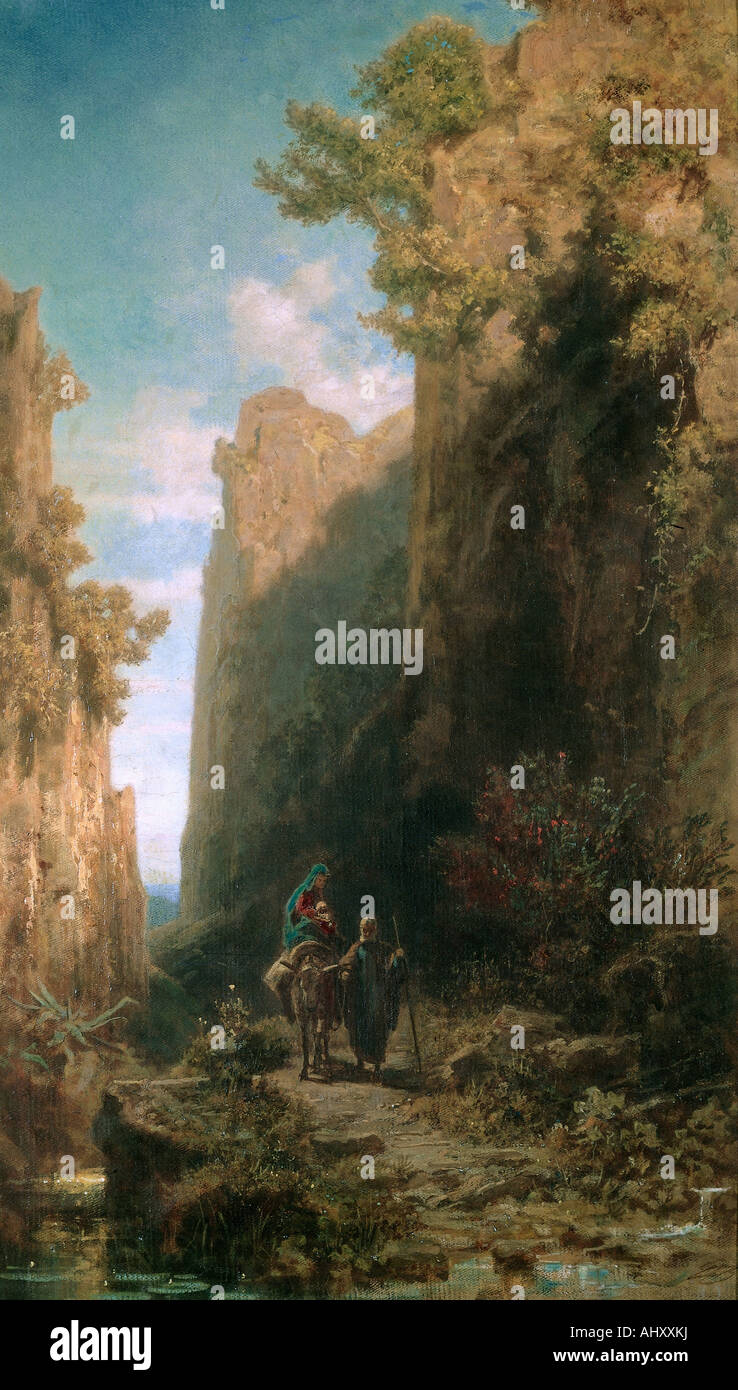 "Fine Arts, Spitzweg, Carl (1808 – 1885), Malerei,"Flucht nach Ägypten", Kurpfälzischen Museum, Heidelberg, Deutschland, Karl, Biede Stockfoto