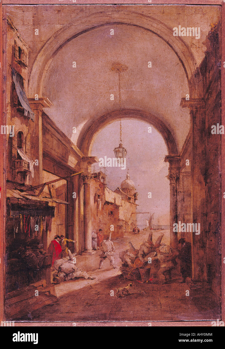 "Bildende Kunst, Guardi, Francesco, (1712-1793), Malerei, 'Architettura Con Maschere Carnevalesche' (' Architektur mit Carniv Stockfoto