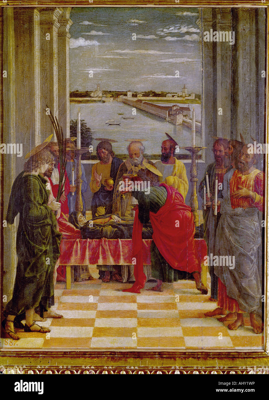 "Fine Arts, Mantegna, Andrea, (1431-1506), Malerei,"Tod der Jungfrau Maria", ca. 1461, Tempera auf Verkleidung, 54 x 42 cm, Pra Stockfoto