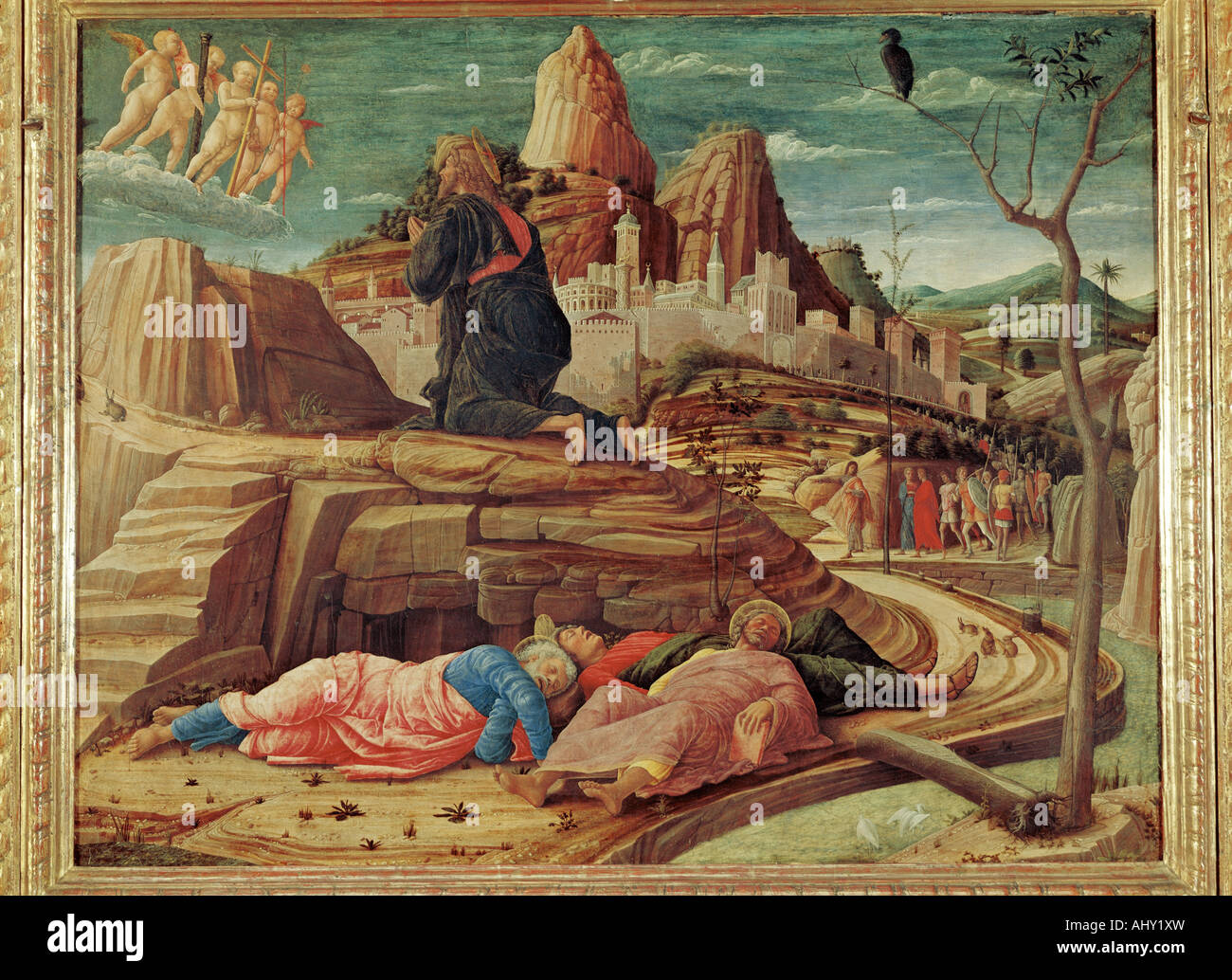 "Fine Arts, Mantegna, Andrea, (1431-1506), Malerei,"die Qual im Garten", ca. 1460, Tempera auf Verkleidung, 62,9 cm X 80 c Stockfoto