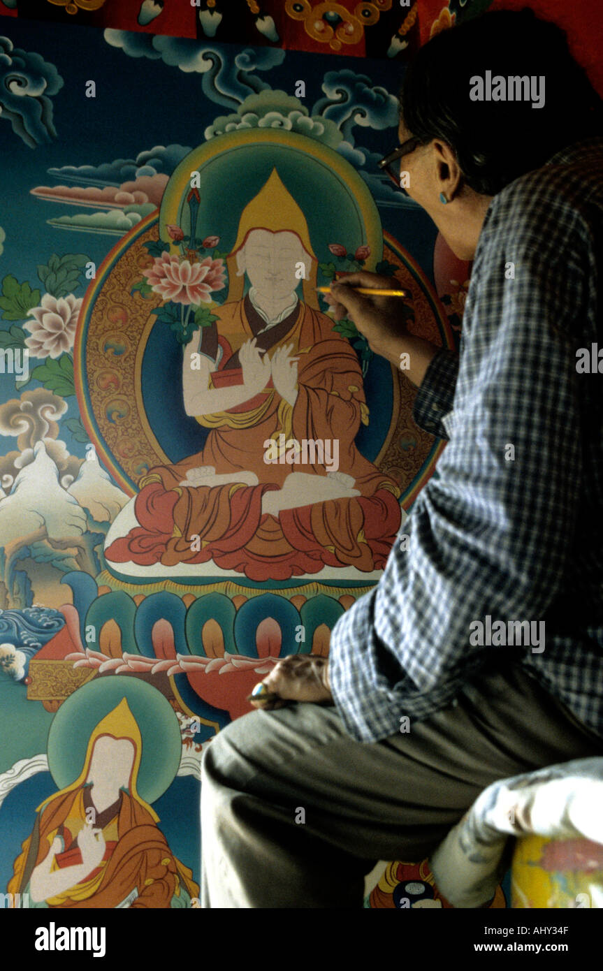 Thargye La berühmter Thangka Master von Boudhanath Kathmandu-Nepal Stockfoto