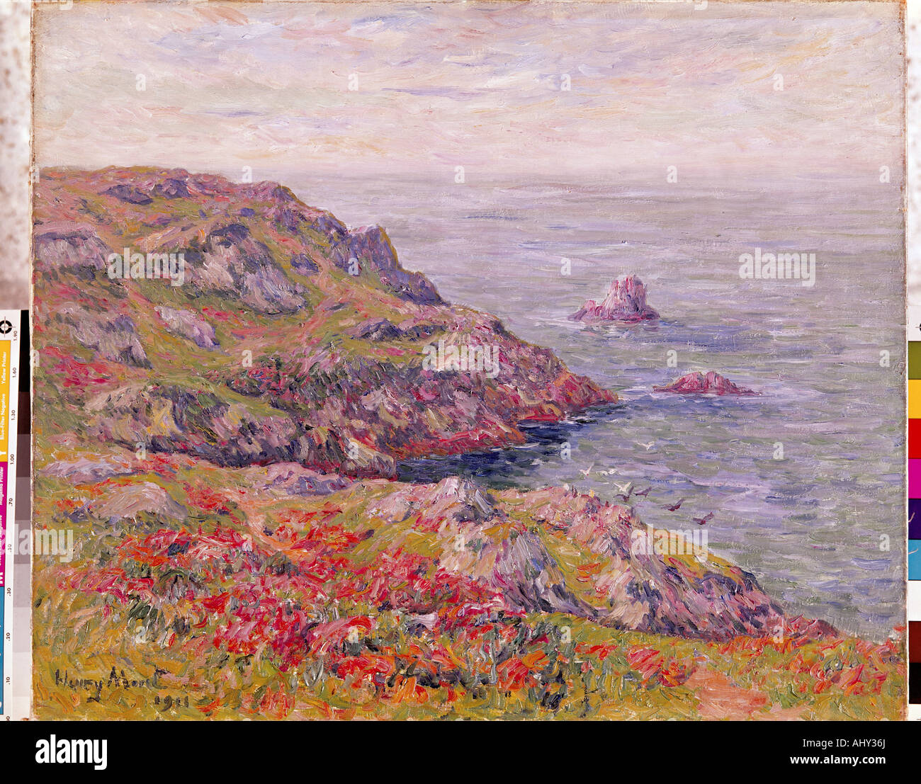 Bildende Kunst, Moret, Henry, (1856 - 1913), Malerei, "Klippen in der Nähe von Cleden', Saarland Museum, Saarbrücken, Deutschland, Artist's Urheberrecht nicht gelöscht werden Stockfoto