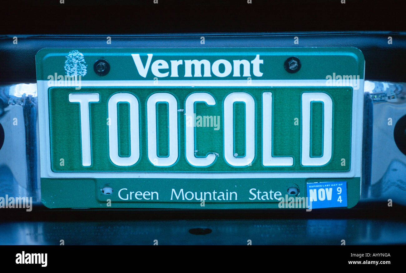 Eitelkeit Nummernschild Vermont Stockfoto