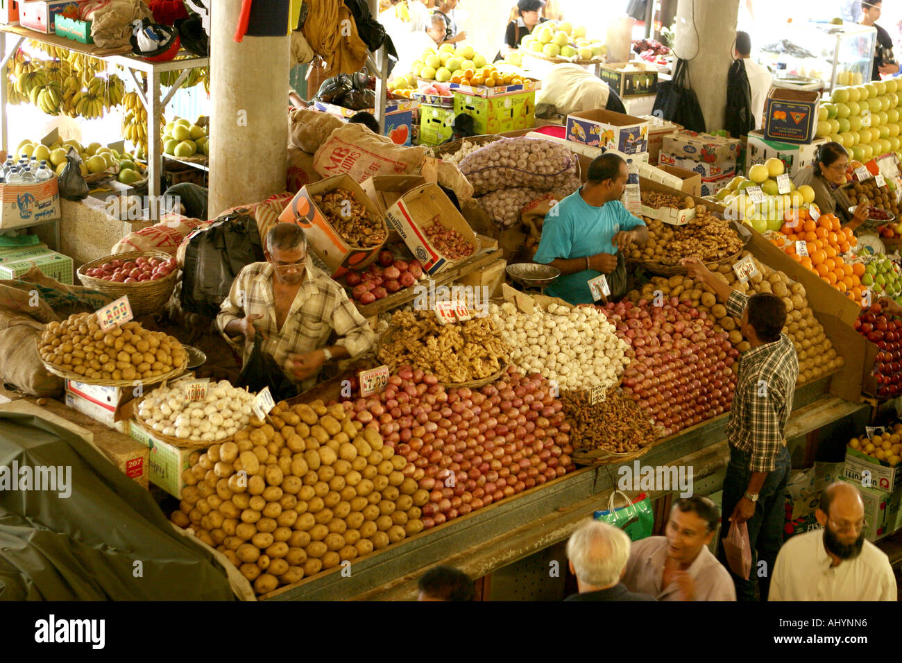 Markthändler im Zentralmarkt in Port Louis, Mauritius Stockfoto