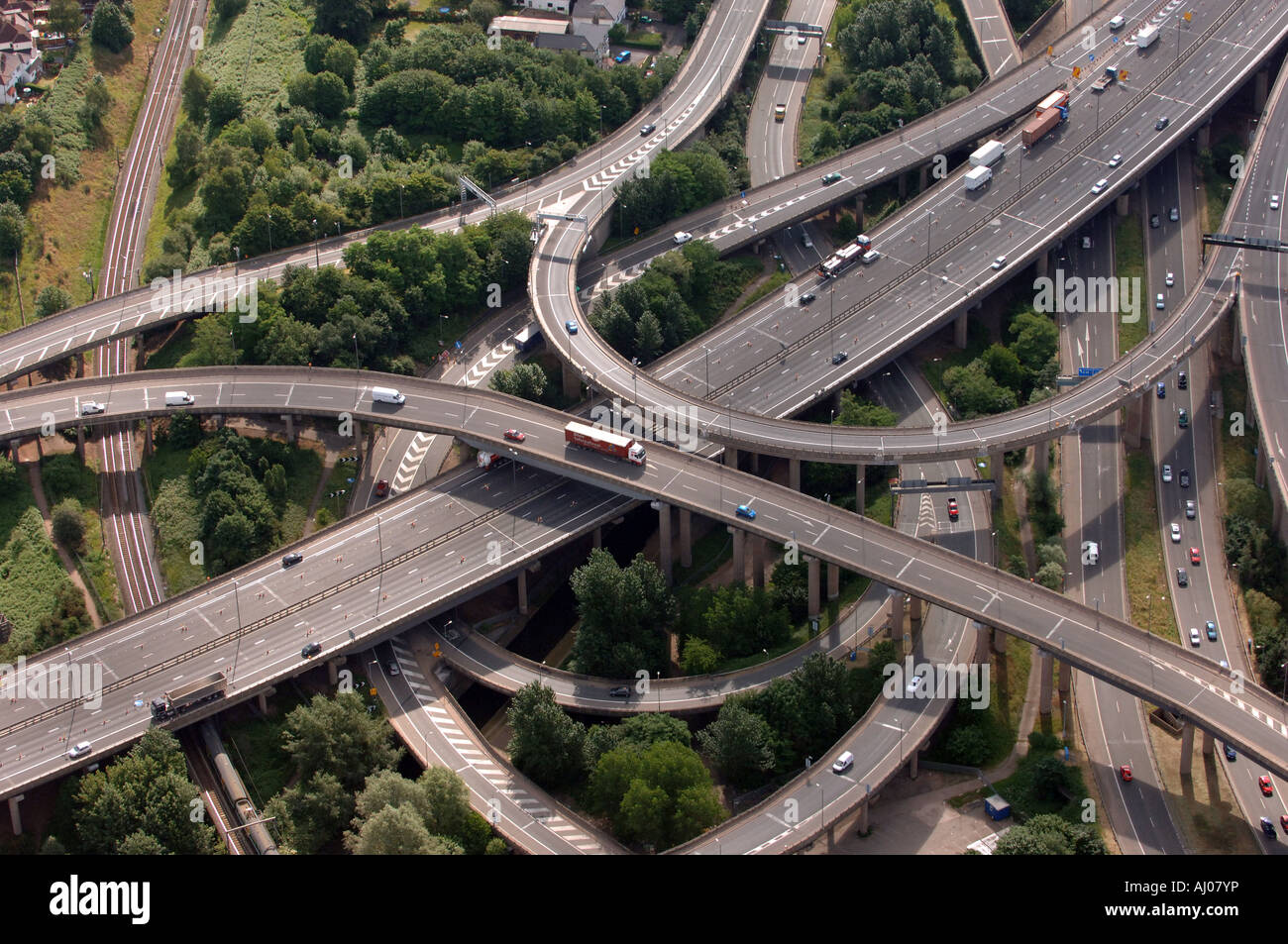 Spaghetti-Kreuzung der M6 Birmingham West Midlands. M6 Autobahn Autobahnen Kreuzung Luftaufnahme erhöhten Abschnitt Straße Autobahn Großbritannien Stockfoto