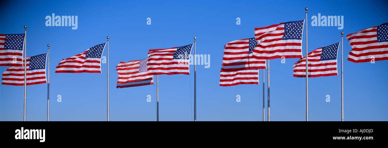 Gruppe von amerikanischen Fahnen winken Liberty State Park New Jersey Stockfoto