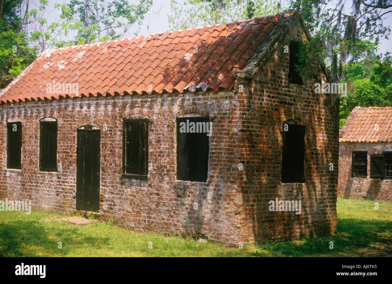 Backstein Sklaven Viertel auf der Boone Hall Plantation Charleston SC Stockfoto
