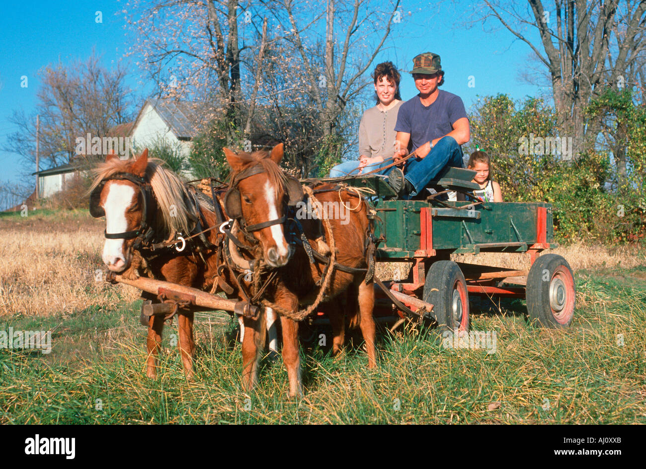 Eine Familie in einem Pferd gezeichneten Wagen zentrale MO Stockfoto