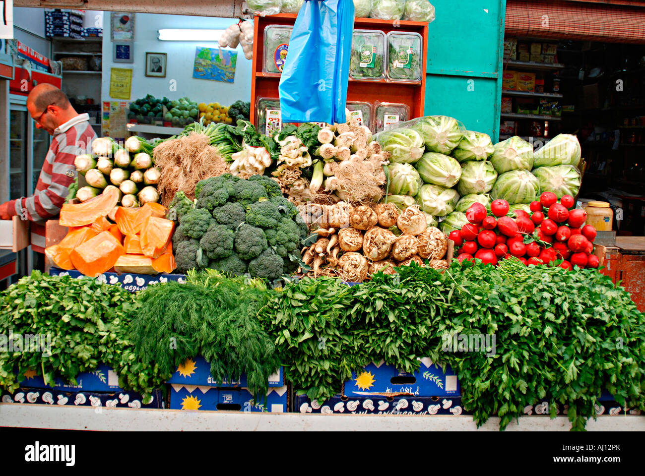 Israel West Jerusalem Machane Yehuda frisches Gemüse Marktstand Stockfoto