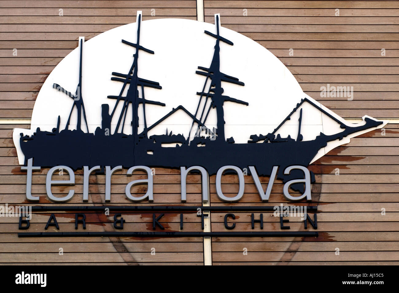 Segeln Schiff Zeichen auf der Terra-Nova-Pub Cardiff Bay South Wales UK Stockfoto