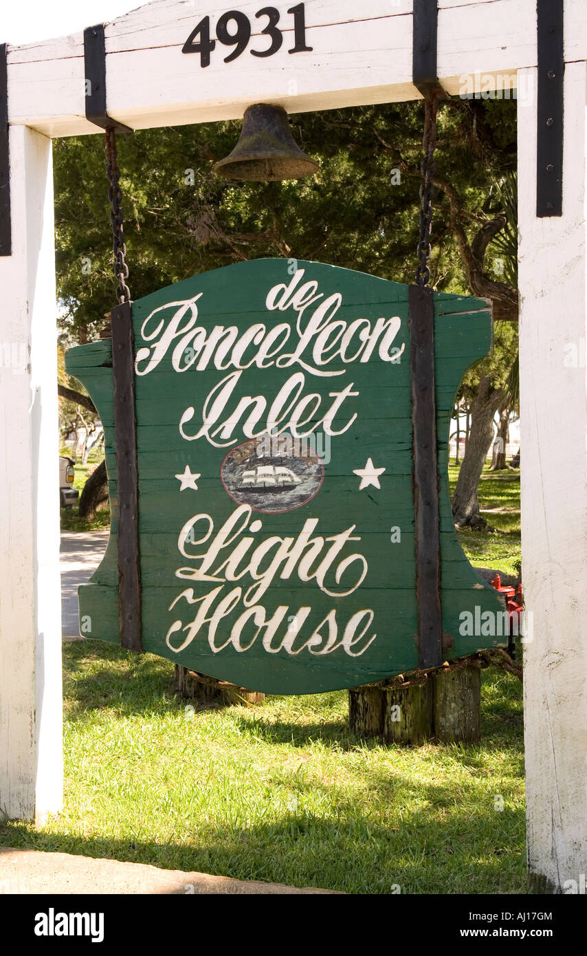 Ponce de Leon Inlet Lighthouse Schild St Augustine FL USA Stockfoto