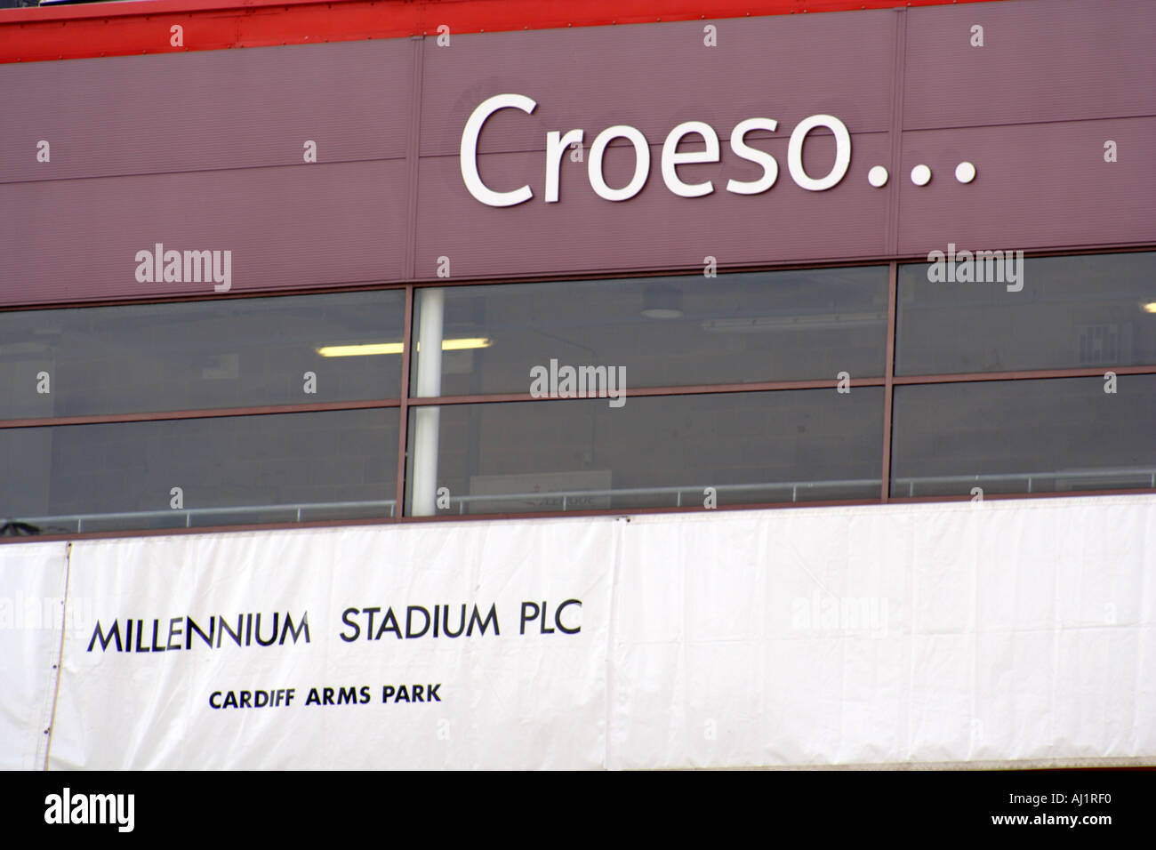 Eine große Welsh Croeso oder Willkommen bei den Millenium Stadion Cardiff Wales Großbritannien Stockfoto