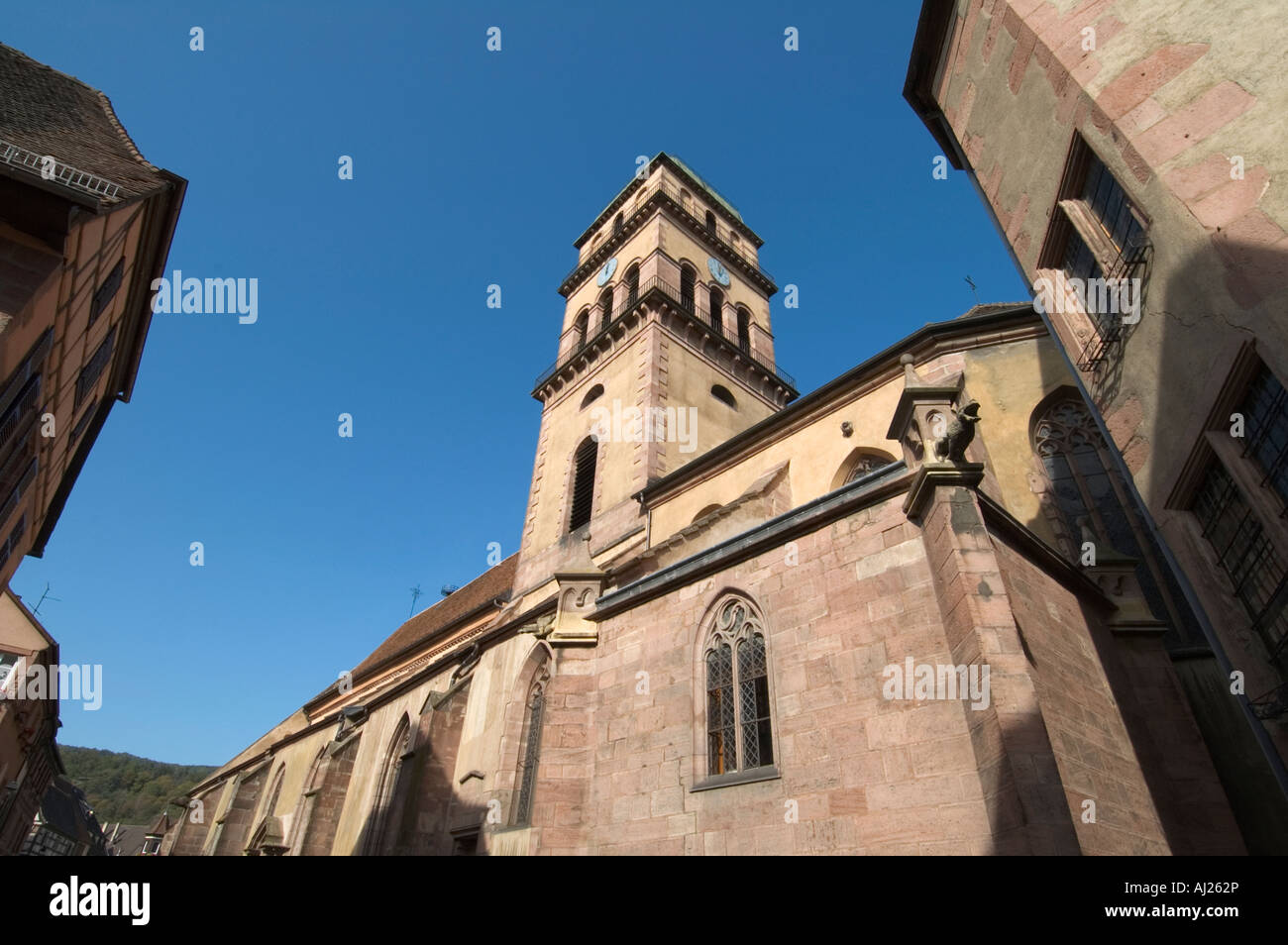 Saint Croix Kirche in Kaysersberg, Elsass, Frankreich. Stockfoto