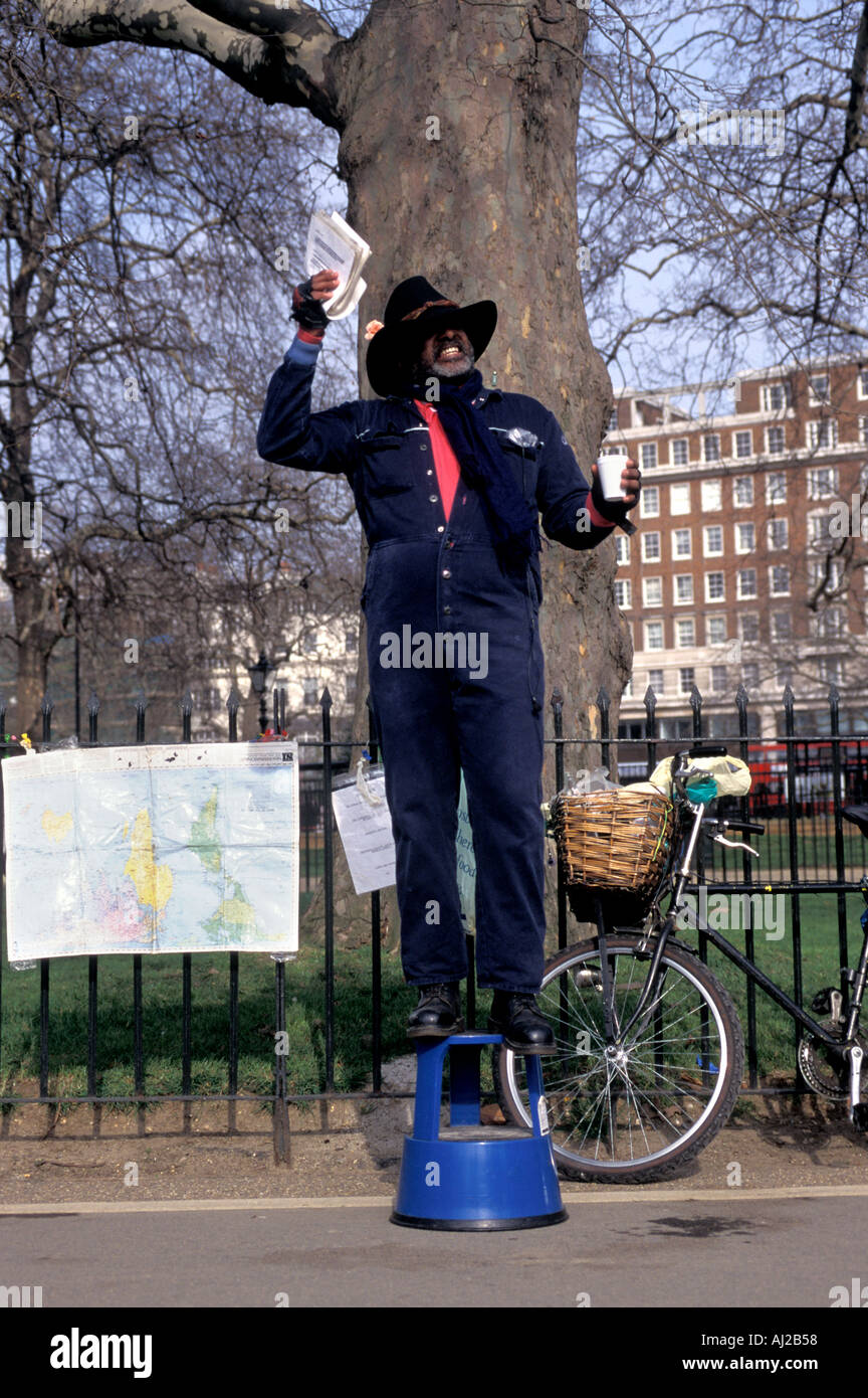 Prediger bei Speakers Corner im Hyde Park, London England UK Stockfoto