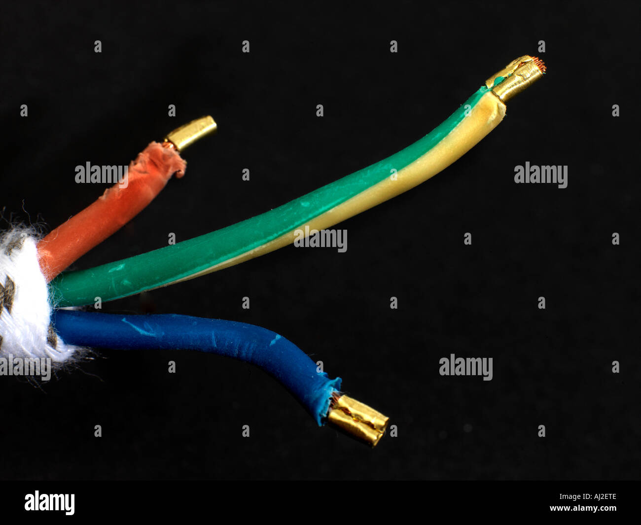Drei zentralen Kabel mit Brown Live Wire grün und Gelb Erde Draht und  blauen Neutralleiter Stockfotografie - Alamy