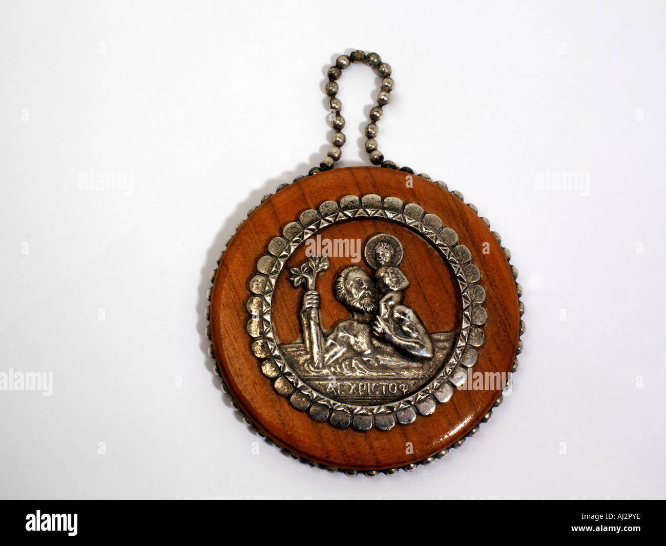 St Christopher Medaillon Schutzpatron der Reisenden zum Aufhängen im Auto Stockfoto