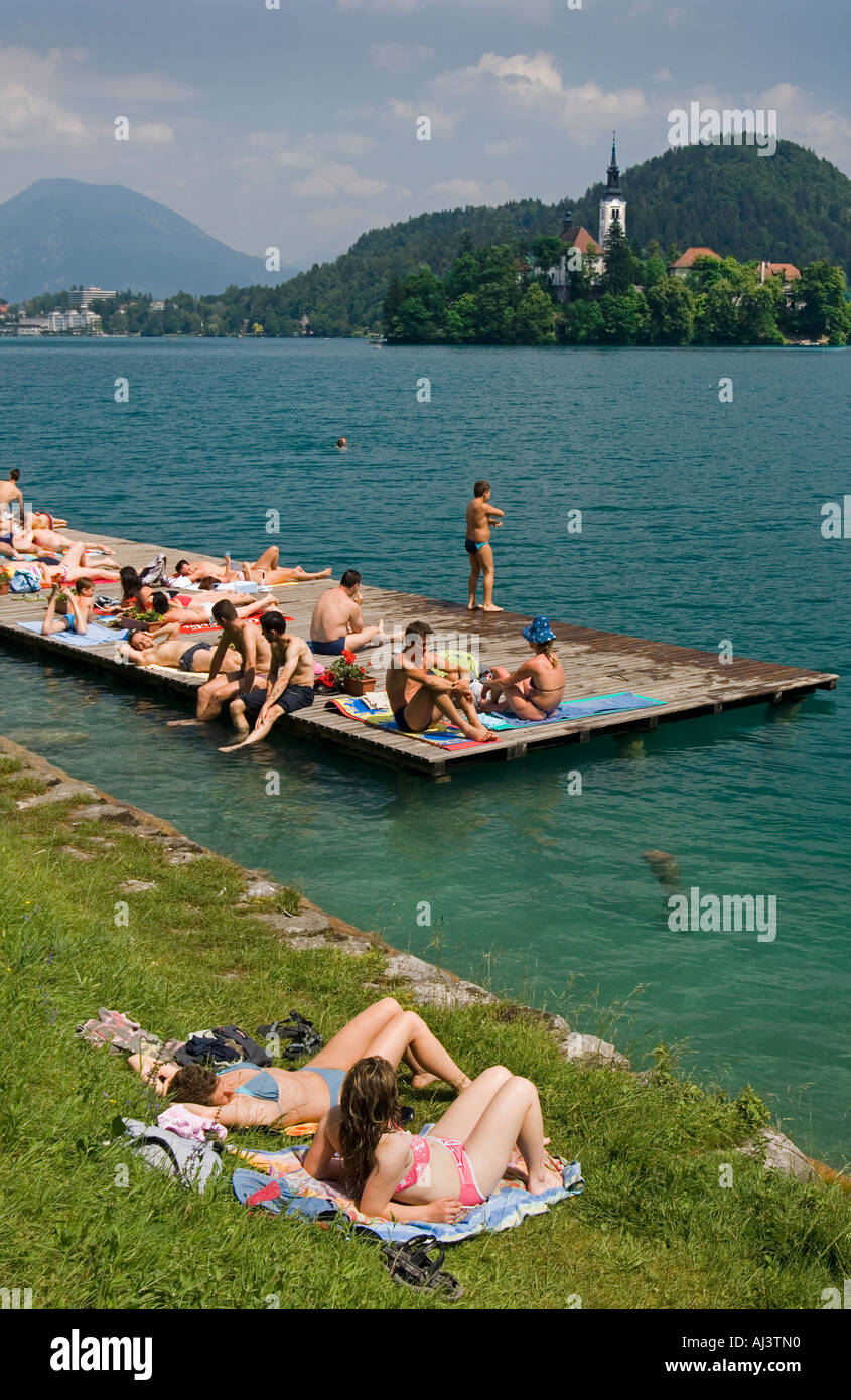 Schwimmen im See Bled, Slowenien Stockfotografie - Alamy