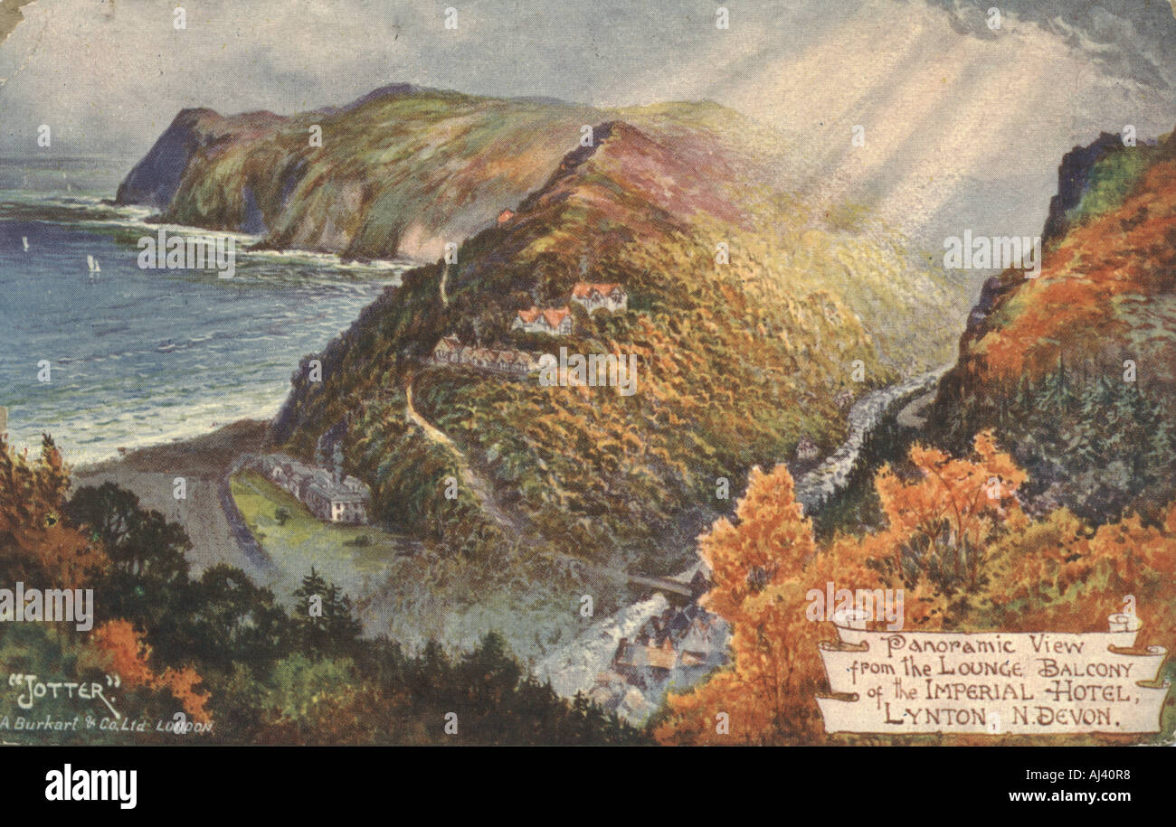 Werbung Postkarte für Imperial Hotel, Lynton, Devon, vom Künstler "Jotter" postalisch verwendet 1911 Stockfoto