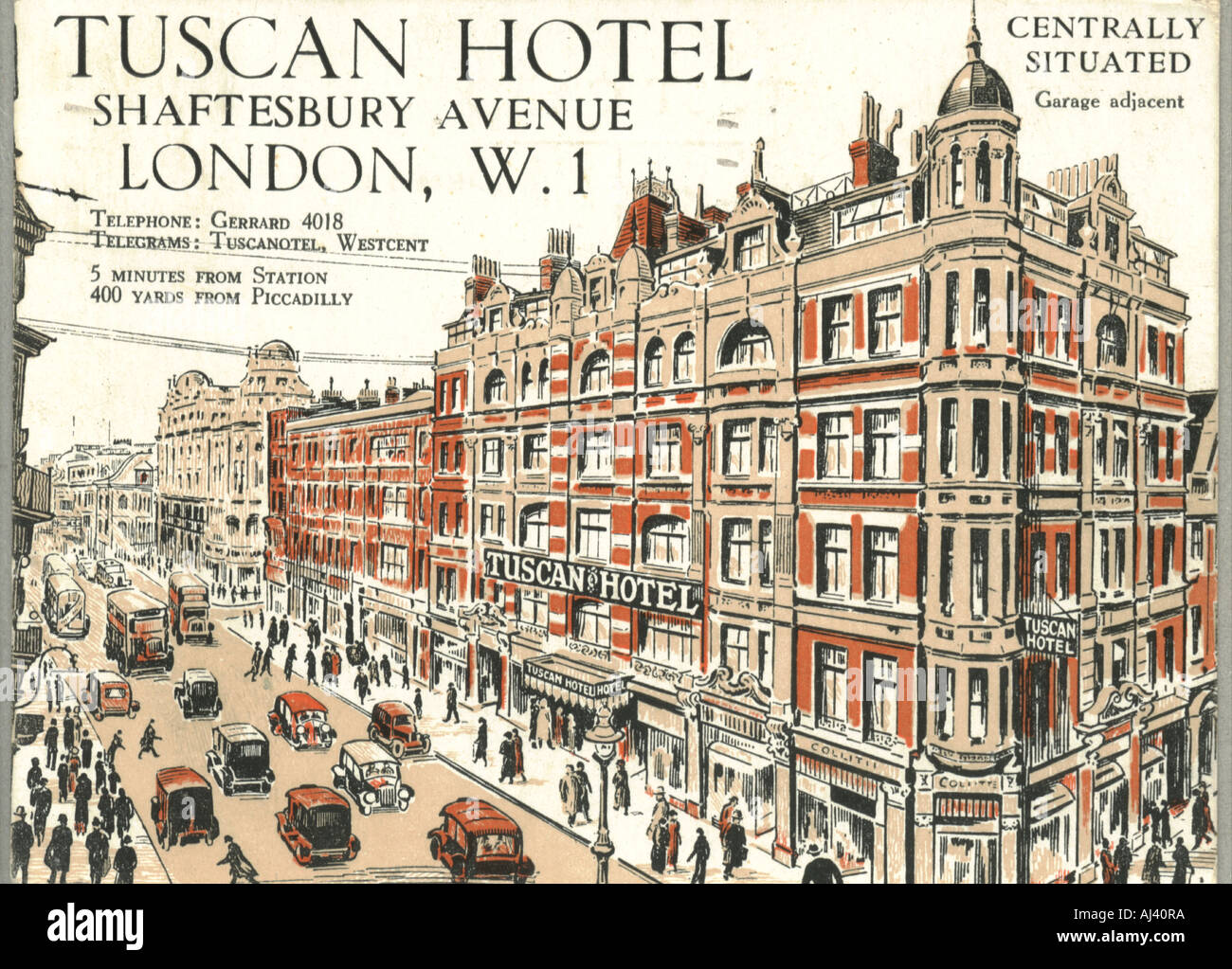 Werbe Postkarte für Toskana Hotel, London postalisch verwendet 1932 Stockfoto