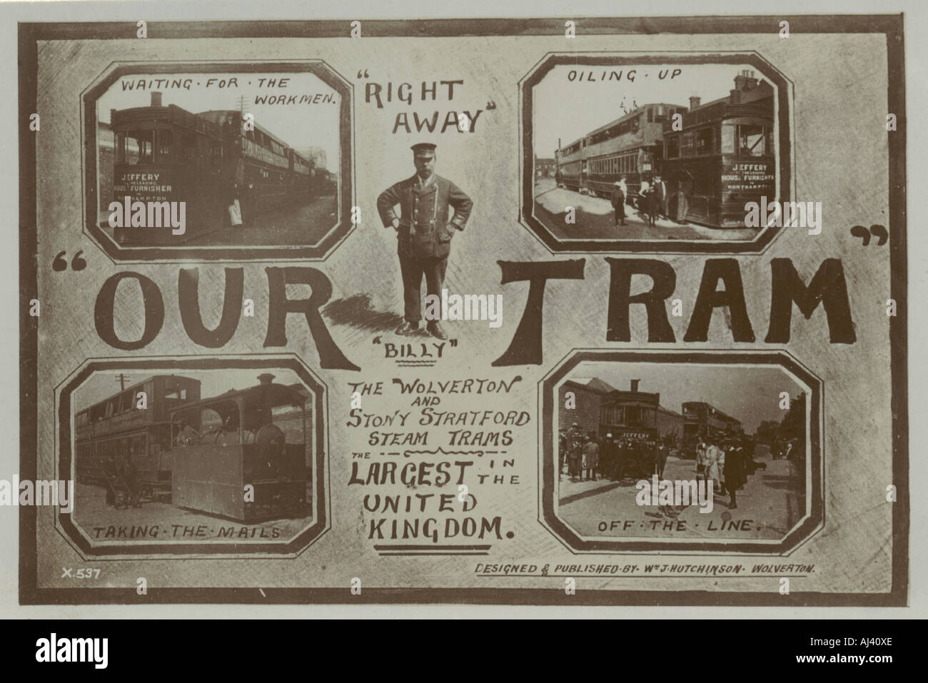 Fotografische Ansichtskarte von Wolverton und Stony Stratford-Dampf-Straßenbahnen, postally verwendete 1909 Stockfoto