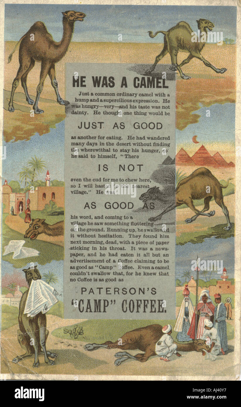 Chromolithographed Werbe Postkarte für Camp Kaffee postalisch verwendet 1904 Stockfoto