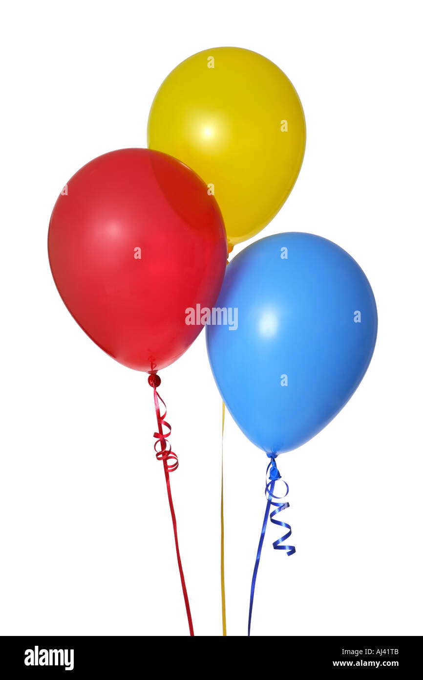 Rote, gelbe und blaue Luftballons Stockfoto