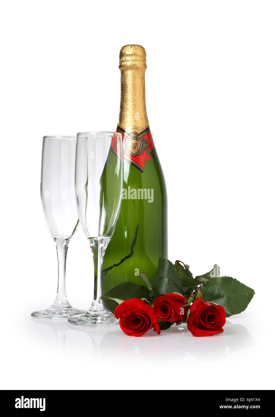 Champagner und Rosen Stockfoto