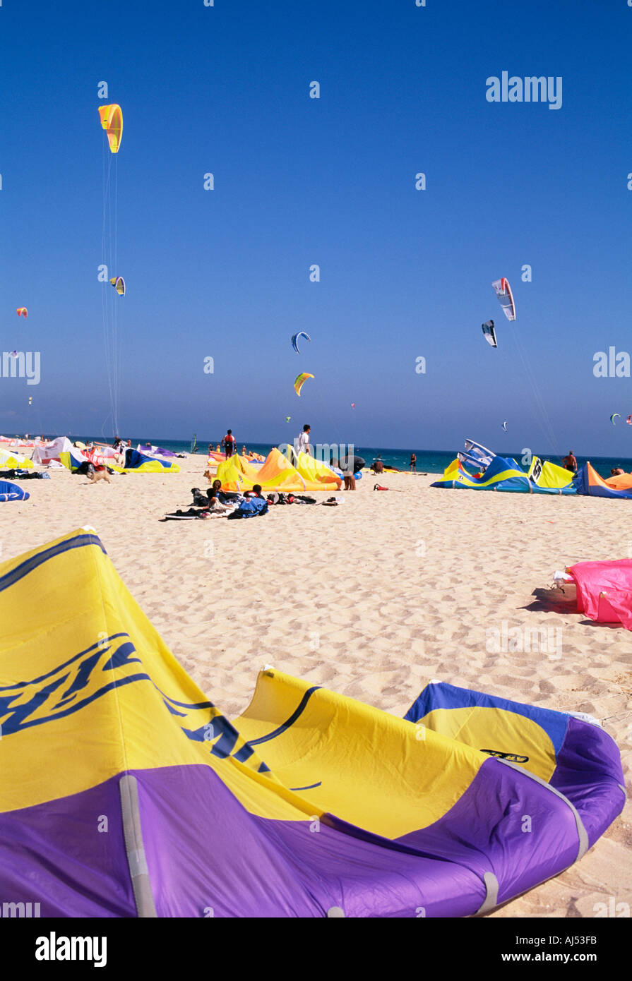 Strand von Tarifa Kite surfen Costa De La Luz Andalusien Spanien Stockfoto