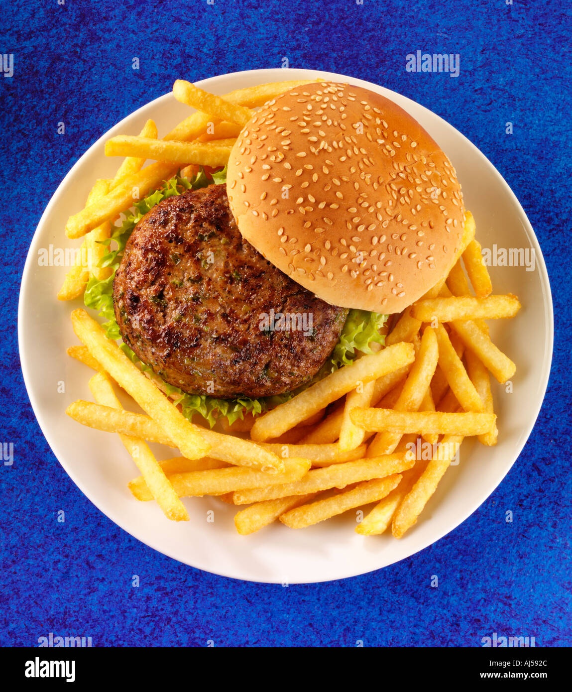 HAMBURGER UND POMMES FRITES Stockfoto