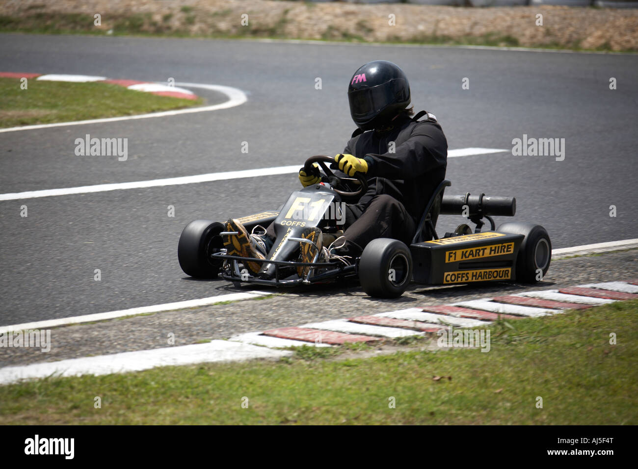 Go Kart racing Fahrer fahren in Coffs Harbour in New South Wales NSW Australia Stockfoto