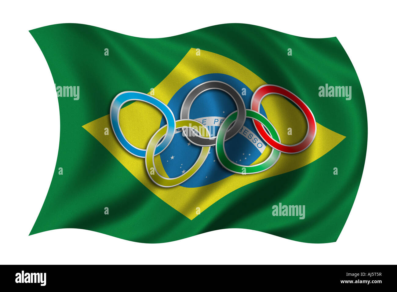 Flagge von Brasilien mit Olympia-symbol Stockfoto