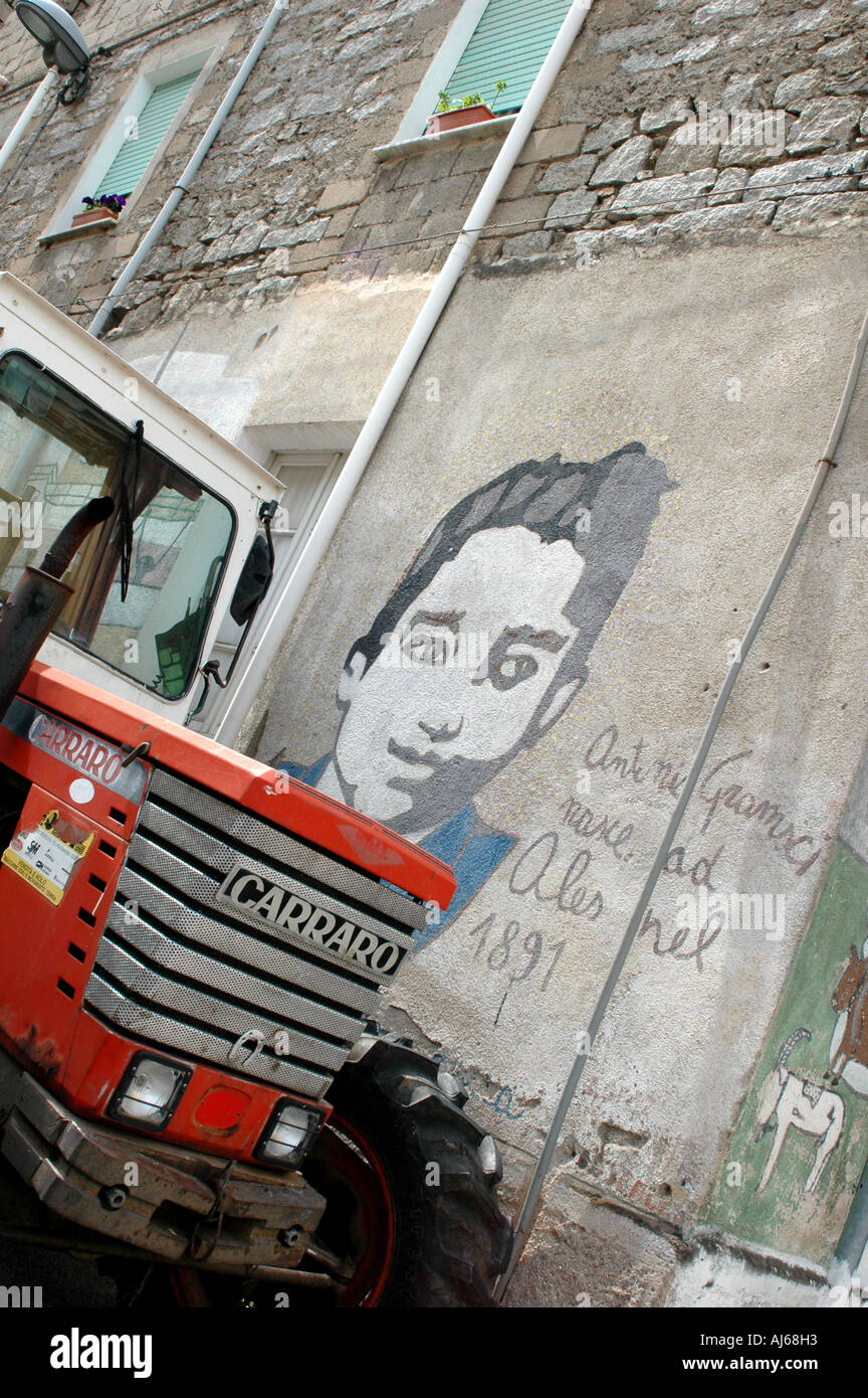 Ein Wandbild gewidmet Antonio Gramsci in Orgosolo, Sardinien Italien Stockfoto