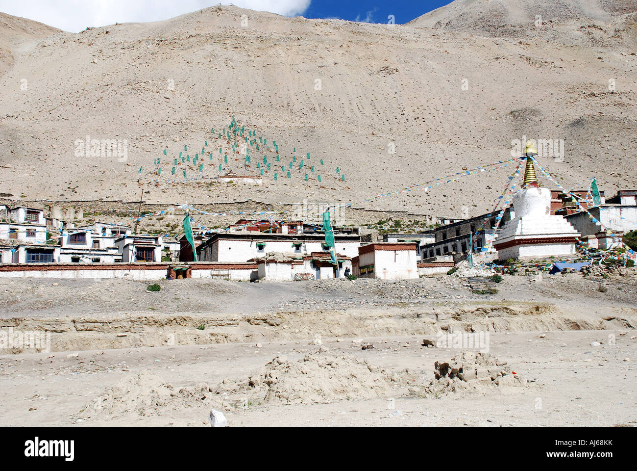 Das Rongbuk Kloster in Tibet, das ist angeblich zu den höchsten in der Welt und steht im Schatten des Mount everest Stockfoto