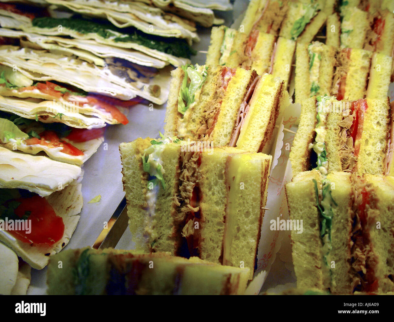 frisches Sandwich auf dem Display in italienischen Café Rom Stockfoto