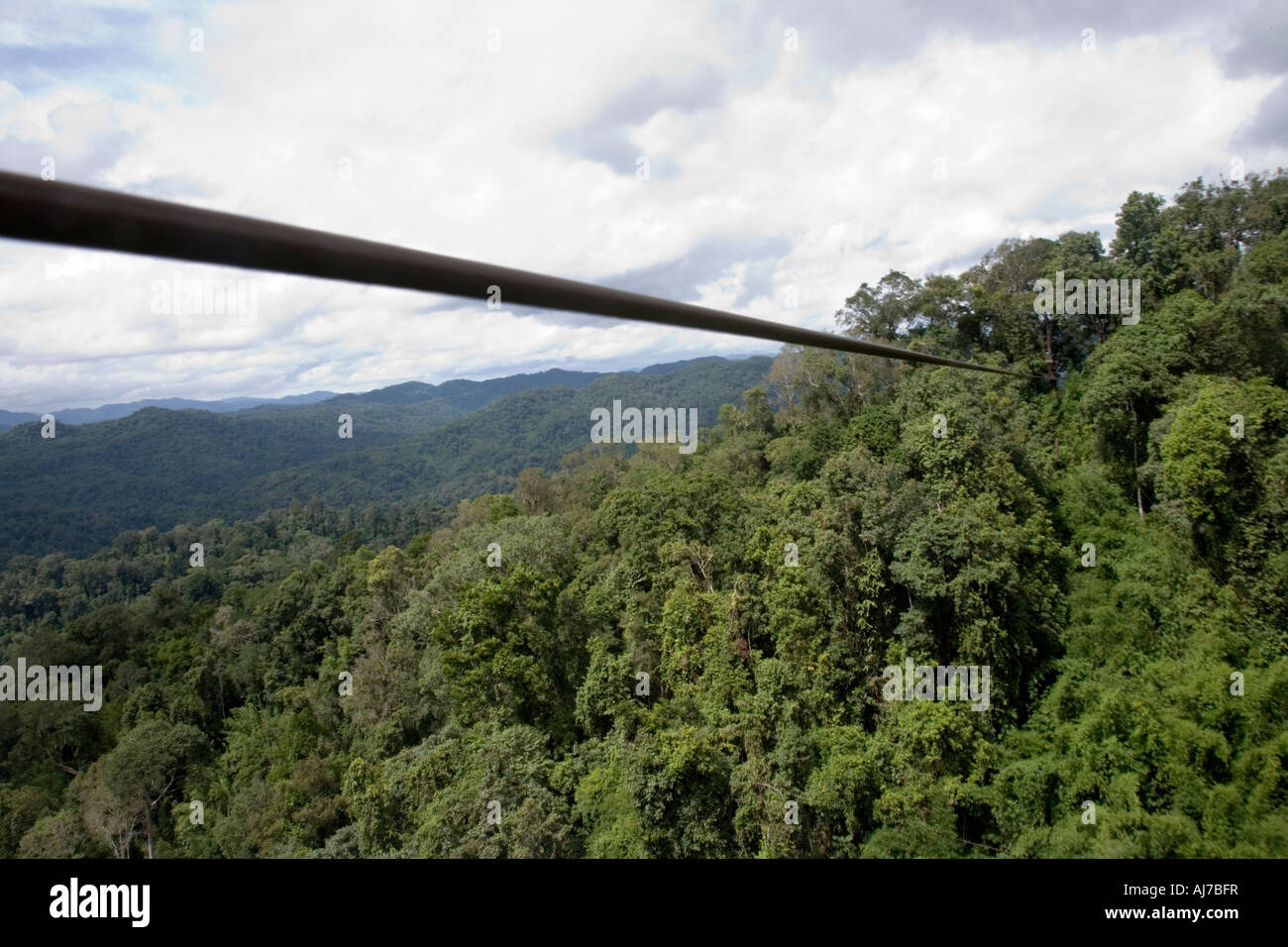 Blick vom eine Seilrutsche bei The Gibbon Experience in der Nähe von Huay Xai auf dem Mekong River in der Nähe der thailändischen Grenze Laos Stockfoto