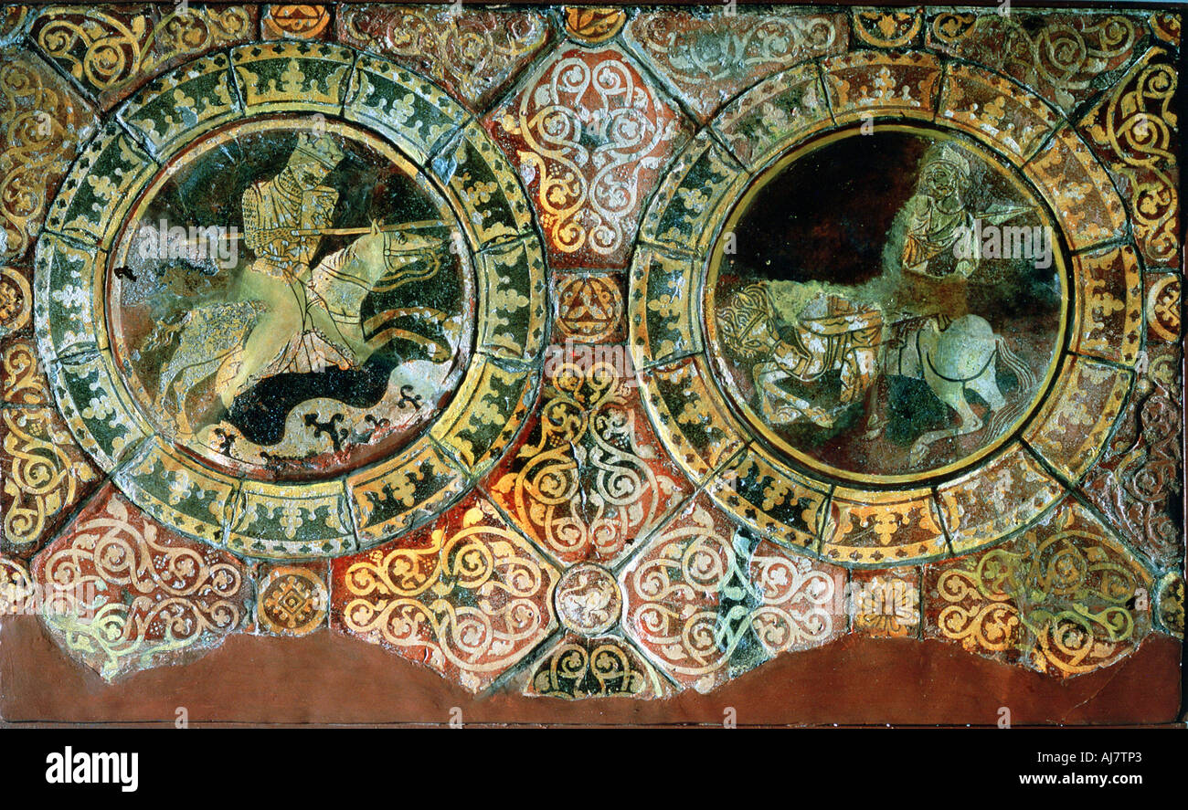 Richard Löwenherz und Saladin in montiert bekämpfen, 1191 (13. Jahrhundert). Artist: Unbekannt Stockfoto