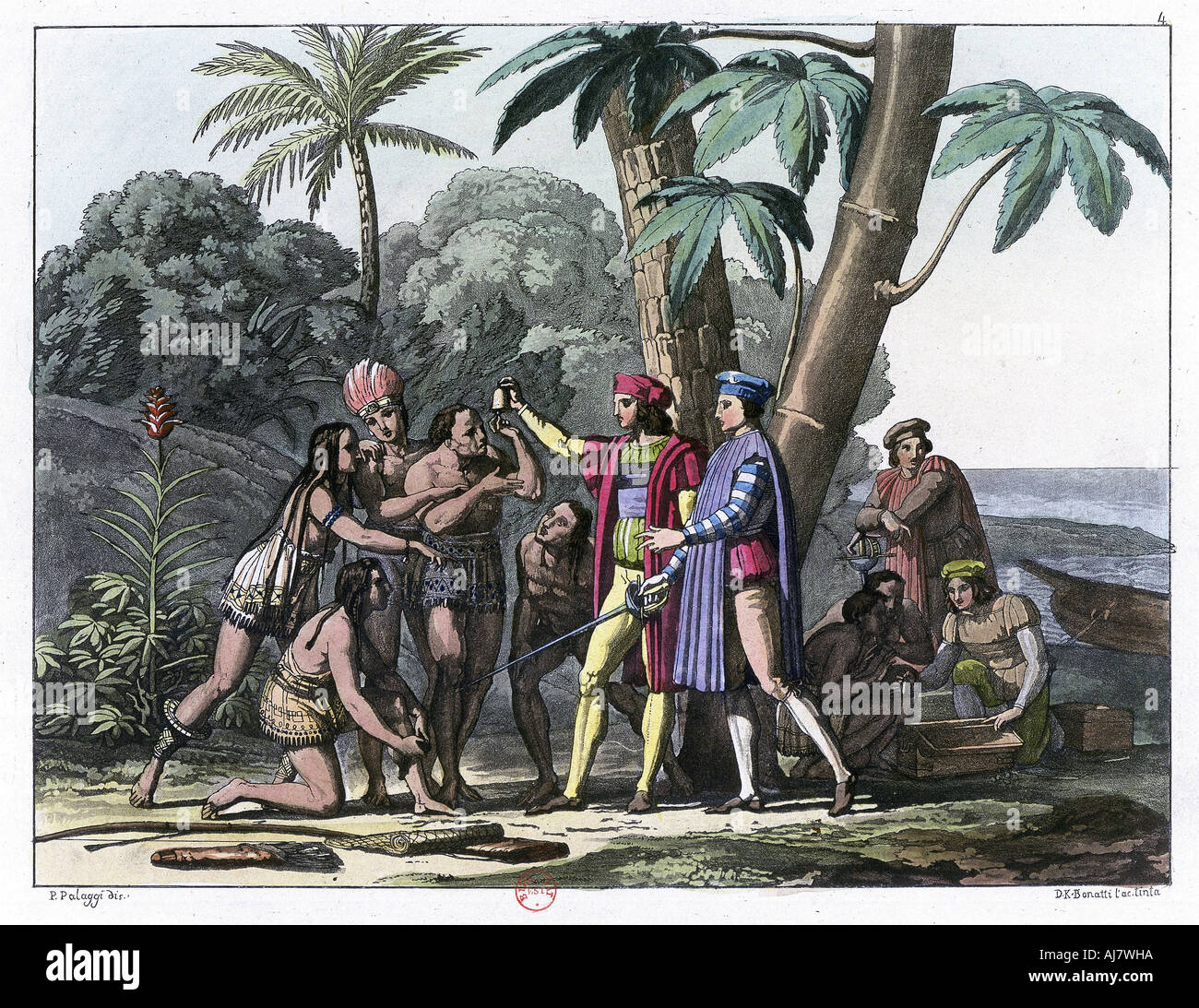 Christoph Kolumbus in der Neuen Welt, 1492 eintreffen (1817-1826). Artist: Bonatti Stockfoto