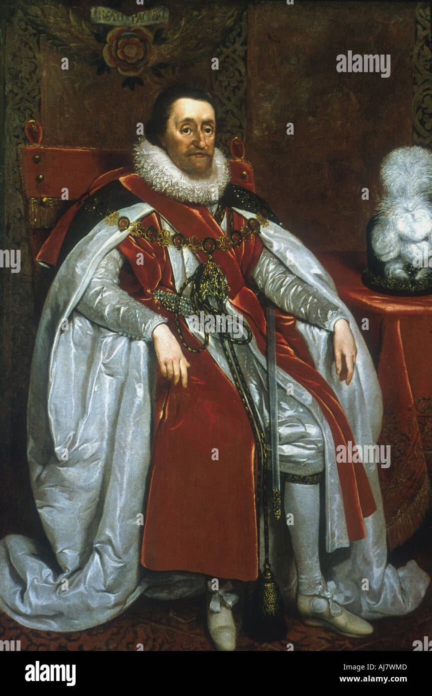 James I., König von England und Schottland, 1621. Artist: Daniel Mytens Stockfoto