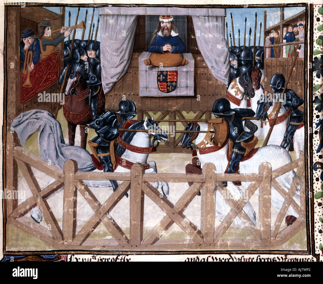 Richard II., König von England, der Vorsitz bei einem Turnier, 1377-1379 (15. Jahrhundert). Artist: Unbekannt Stockfoto