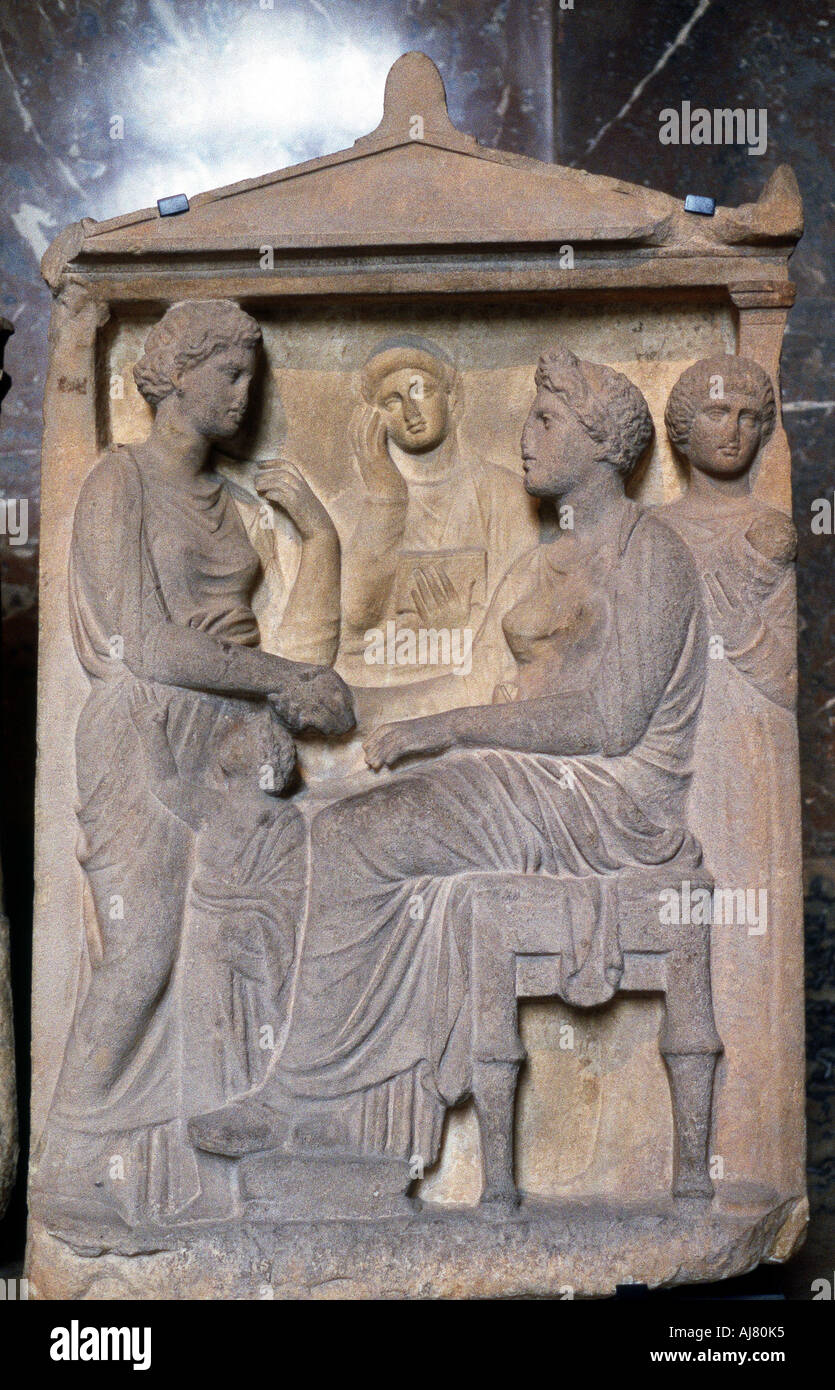 Antike griechische Relief zeigt Freunde Begrüßung. Artist: Unbekannt Stockfoto