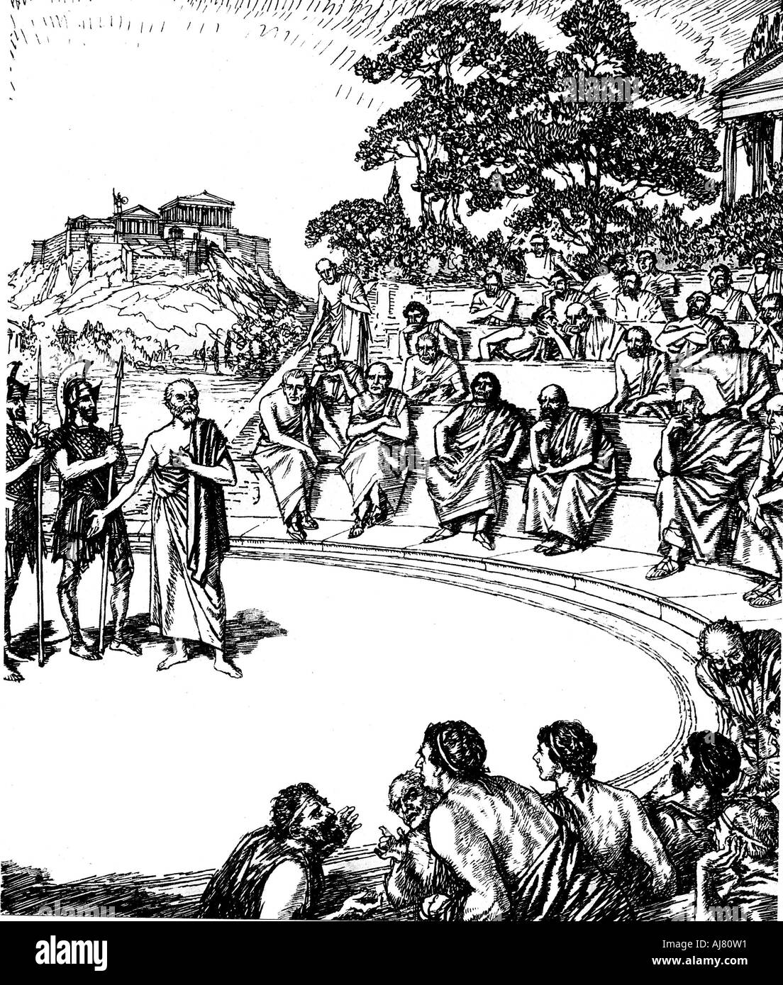 Prozess gegen Sokrates, antiker griechischer Philosoph, 399 v. Chr. (19. Jahrhundert). Artist: Unbekannt Stockfoto