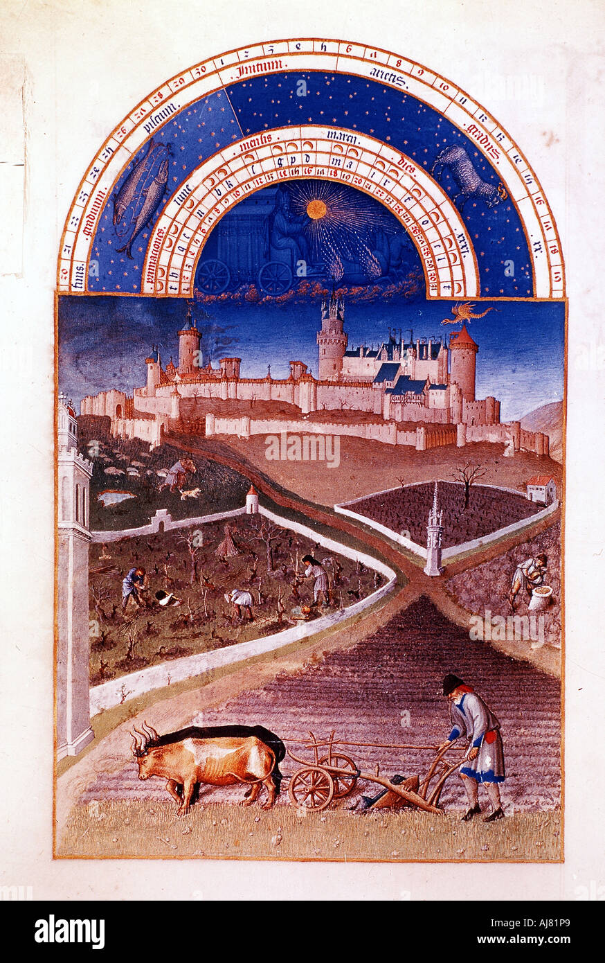 März, 1412-1416. Artist: Paul van Limburg Stockfoto